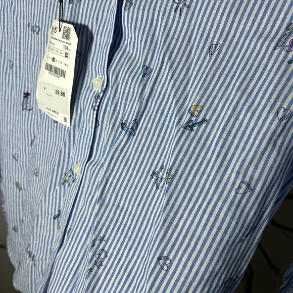 NEW Zara Girls Striped Button Up Top with Hearts+ Cute Details, Girls 9 - Picture 4 of 5